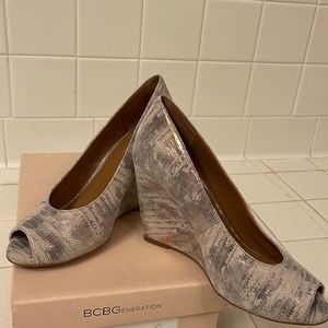BCBG metallic suede wedge heels